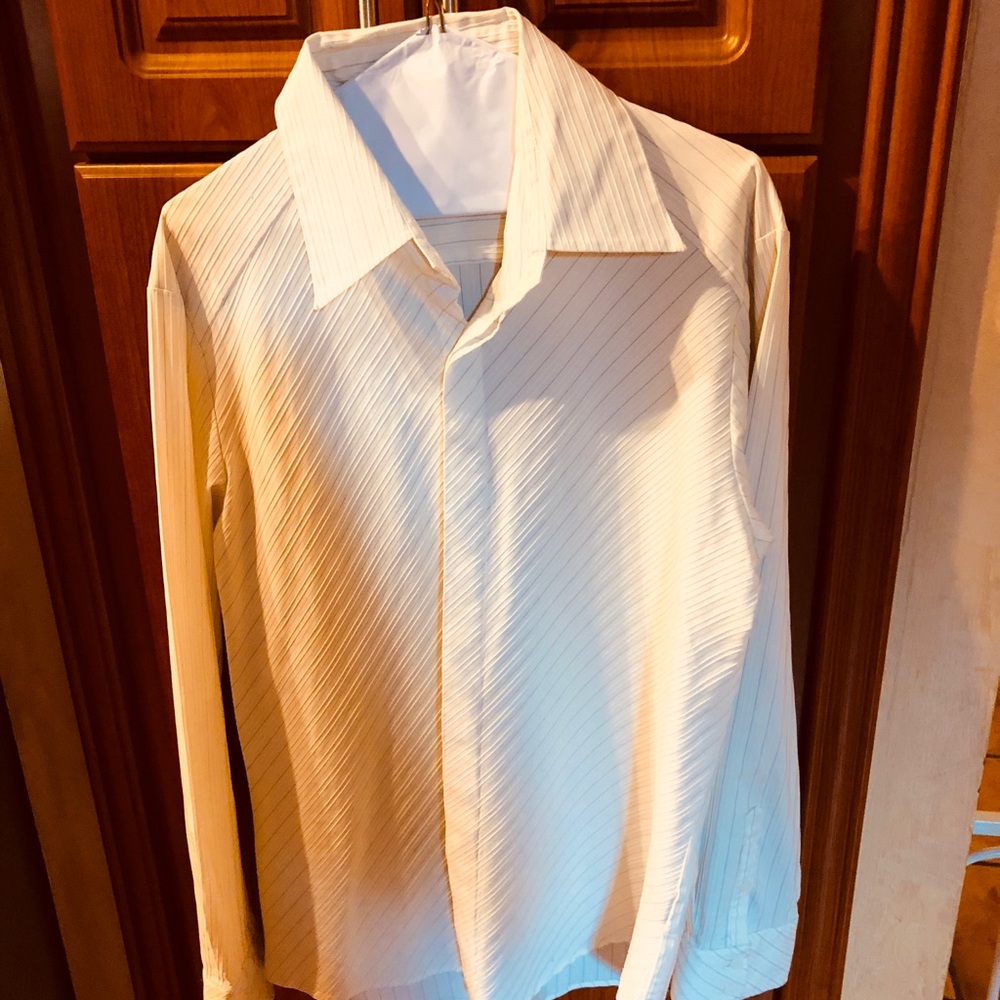 Men’s 7 diamonds striped white club shirt slim L